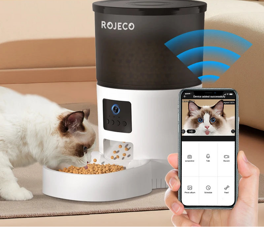 Comedero automático para gatos con grabadora inteligente de voz e imagen